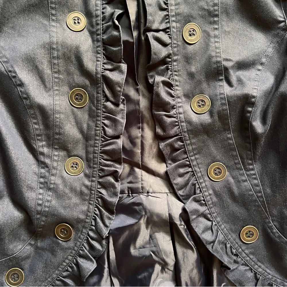 Navy Ruffled Button-Up Jacket - Picture 3 of 8
